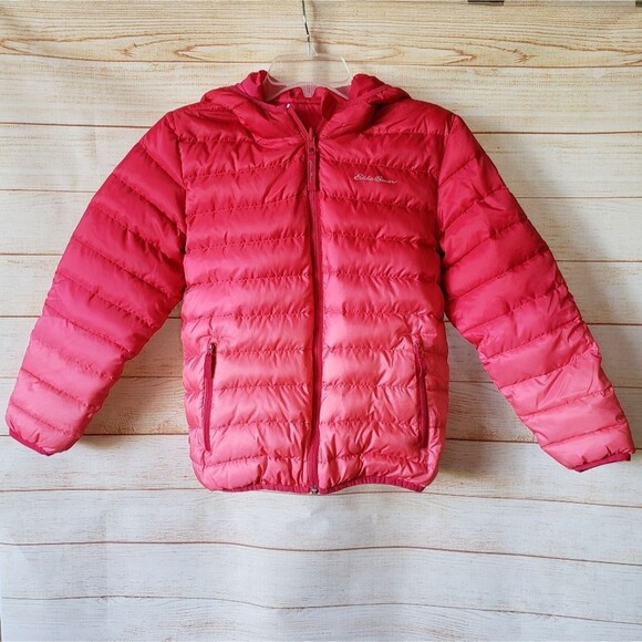 Eddie Bauer Kid's Reversible Quilted Puffer Jacket Hood Winter Snow Medium Pink - Picture 1 of 11